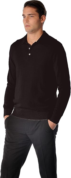 Cashmere Boutique Men's Pure Cashmere Polo Neck Pullover