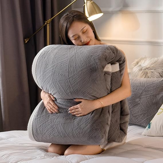 Flannel Throw Blanket 79x91inch, Double Layer Thickened Warm Fleece Blanket Gray B, for Fall Winter Multipurpose, Sofa, TV, Nap, Leisure, Office
