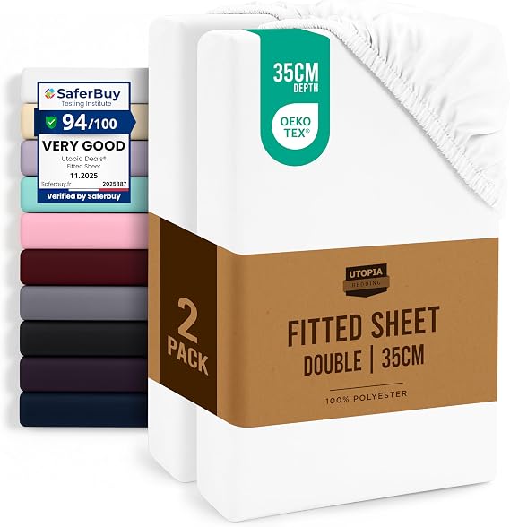Utopia Bedding Fitted Sheet Double (2 Pack), White