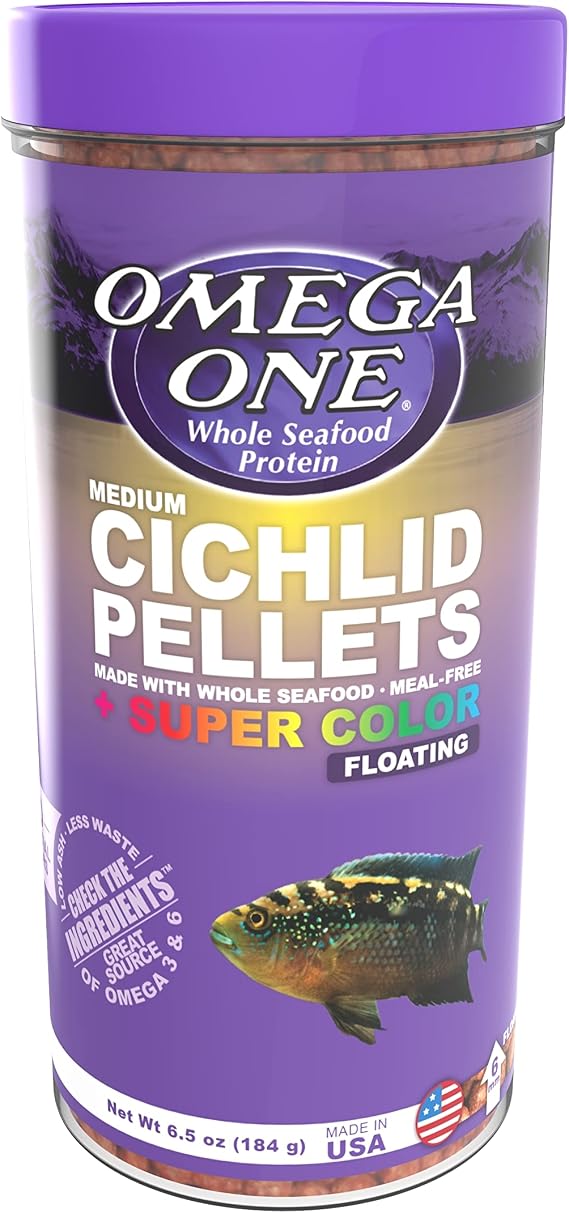 Omega One Super Color Floating Cichlid Pellets, 6mm Medium Pellets, 6.4 oz