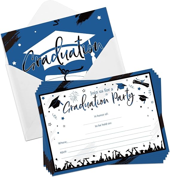 Yisong 30 Pcs Graduation Party Invitation Cards,Blue Black