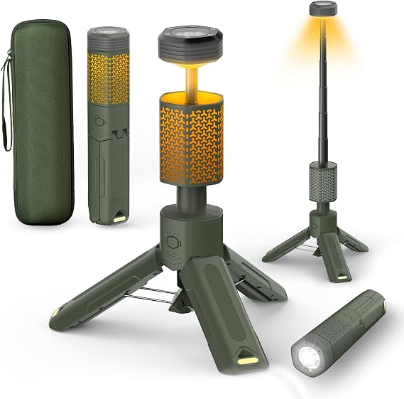 Telescopic Camping Light with Stand, 10500mAh Rechargeable Camping Lantern | Telescopic Magnetic Tripod / Flashlight and SOS Modes / IPX5 Waterproof / Power Bank Function / Hiking and Emergency Use
