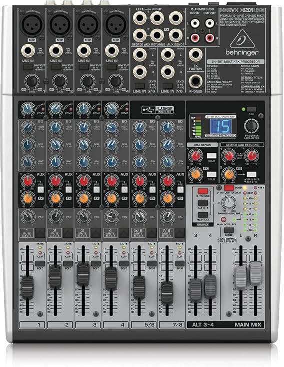 Behringer XENYX X1204USB Premium 12-Input 2/2-Bus Mixer with XENYX Mic Preamps and Compressors, British EQ, 24-Bit Multi-FX Processor and USB/Audio Interface | Includes rack hardware, software and for recording, mixing and monitoring