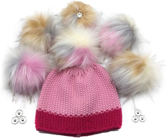 Faux Fur Pompom 6pcs DIY Crafts Fluffy Balls for Hat Shoes Scarves with Snap Fastener Removable Knitting Hat Accessories 6 Inch Extra Large(Colorful)