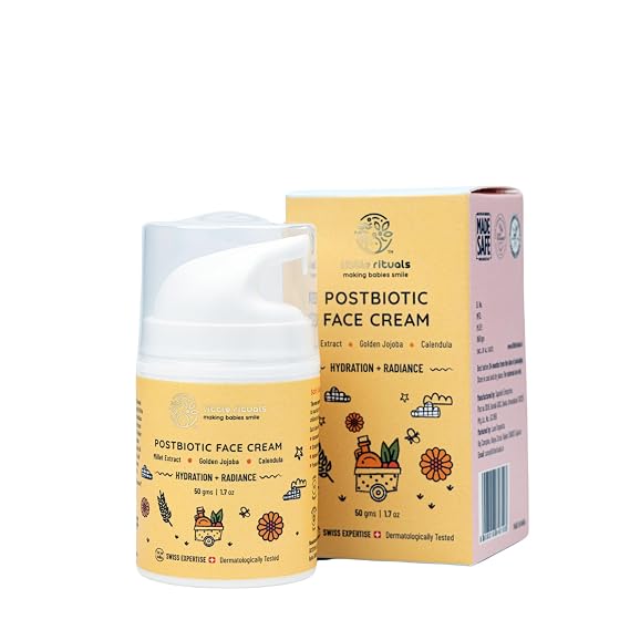Little Rituals Baby and Kids Post-Biotic Face Cream Moisturiser - Hydration + Radiance, Formulated with Golden Millets, Jojoba, Calendula, Natural, Organic, Dermat Tested, Swiss Technology (50 gm)