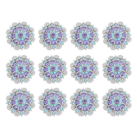 Berry Conchos with Screws Metal Flower Rhinestone Conchos 12 Pieces