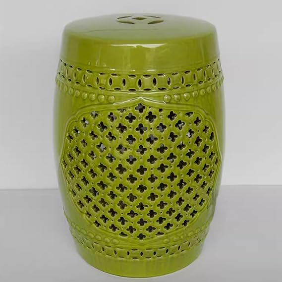 Ceramic Garden Stool, Ceramic Decorative Garden Stool, Decorative Ceramic Drum Stool, Oval Rustic Garden Stool Outdoor Seating, Chinese Garden Stool Side Table, for Living Room, Patio(Green)