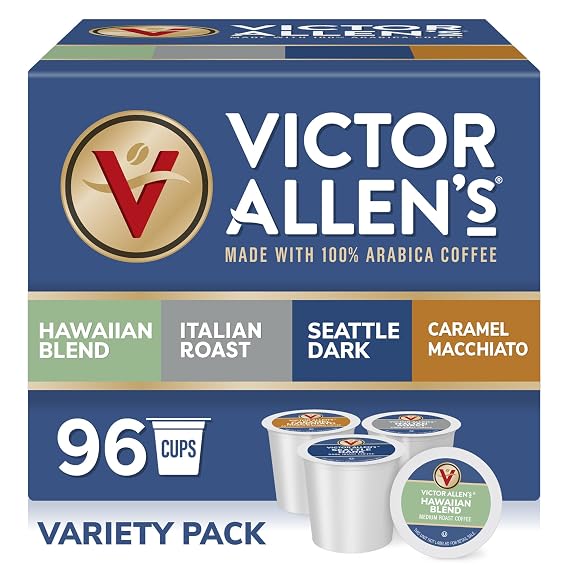 Flavored & Unflavored Coffee Variety Pack for K-Cup Keurig 2.0 Brewers, 96 Count Victor Allens Coffee Single Serve Coffee Pods | 100% Arabica beans, Medium and dark roast pods, Keurig 2.0 compatible, 90-150 mg caffeine per serving, Kosher-OU