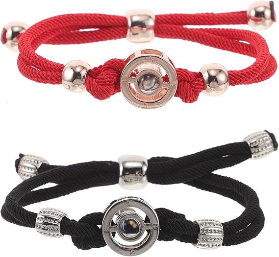 Gatuida 2pcs Couple Promise Bracelets, Light Up Couple Communication Bracelet with Vibration, Long Distance Relationship Jewelry for Boyfriend Girlfriend