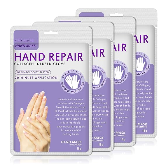 AIQIUSHA 4 Pack Hands Moisturizing Gloves, Hand Spa Mask Infused Collagen, Serum + Vitamins + Natural Plant Extracts for Dry, Cracked Hands, Moisturizer Hands Mask, Repair Rough Skin for Women&Men