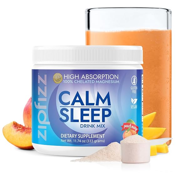 Zipfizz Calm Sleep Supplement Powder Formula - Peach Mango - 30-60 Servings | Natural Sleep Drink Mix with L-Theanine, GABA, Magnesium & Sugarfree Formula for Kids & Adults - mood Support & Restful Sleep