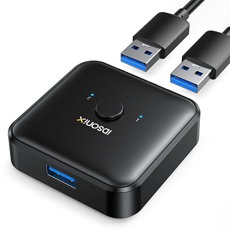 iDsonix USB 3.0 Switch Selector,Bi-Directional USB Switcher 1 in 2 out(2 in 1 out),USB Switch 2 Computers Share 1 Device for Printer,Scanner,Keyboard, with 2pcs A to A 3.3ft Cables
