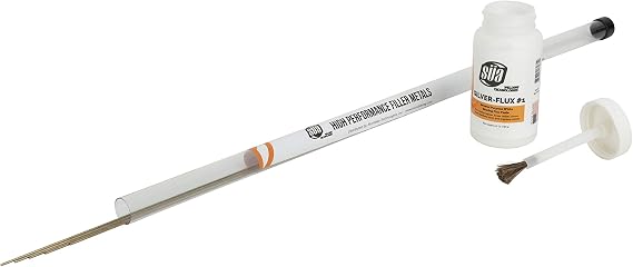 SUA - Silver Brazing Solder Rod - Bare - 56% Ag - AWS BAg-7 - Size: 1/16" x 18" - (5 Sticks) + 6.5 Oz Flux