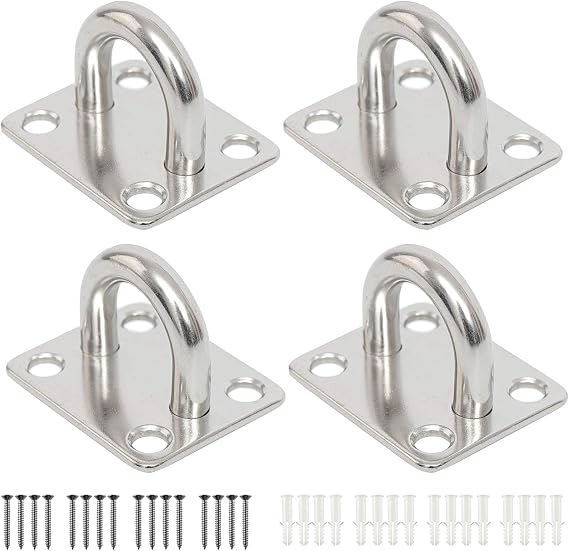 Ihomepark Heavy Duty Pad Eye Plate Staple Ring Hook Loop U-Shaped Sail Shade Hardware - Wall Ceiling Hammock Hooks Hanger for Swing Suspension - Stainless Steel