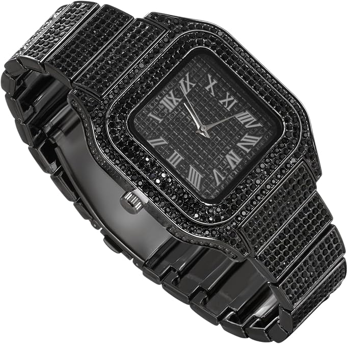 Diamond Watch for Men Guys Iced Out 20MM Wide Wristband White Gold Platinum Plated, with 8"+18" Chains Bracelet or Necklace Set Optional, Gift for Boyfriend Husband