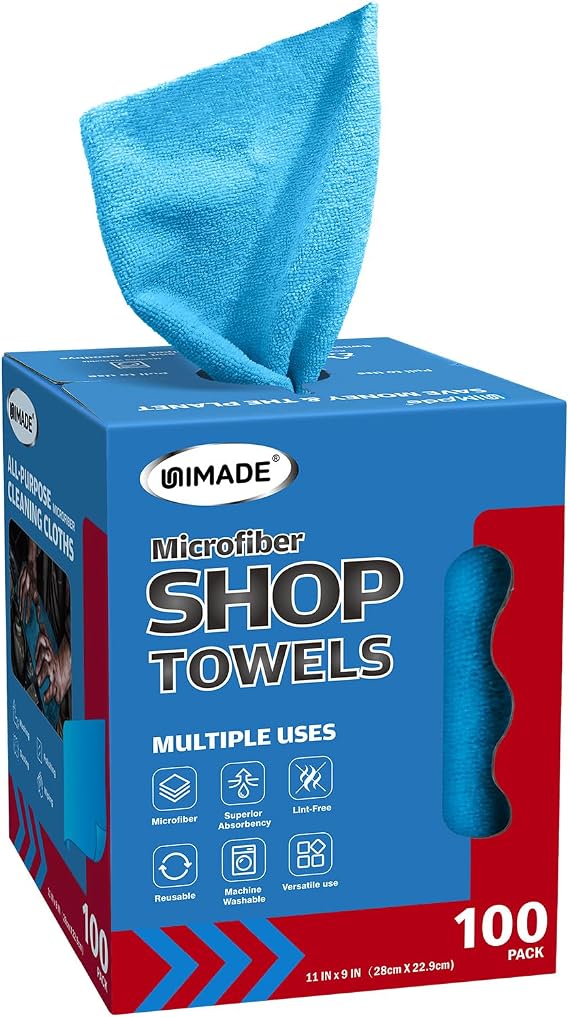 UNIMADE Shop Rags, 100 Sheets Microfiber Cleaning Cloth