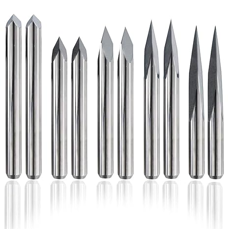 10pcs CNC Router V Bits, 3 Edge Pyramid Engraving, 1/8" Shank CNC 3D Milling Cutter| 20/30/45/60/90 Degrees, 0.1mm Tip