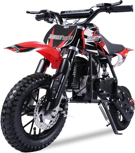 Alien001 Mini Dirt Bike, 50CC 2-Stroke Kids Dirt Bike, EPA Approved Gas Powered with Front Fork and Rear Mono Shock, Up to 25 Mph, Weight Support Up to 130 LBS (Red)