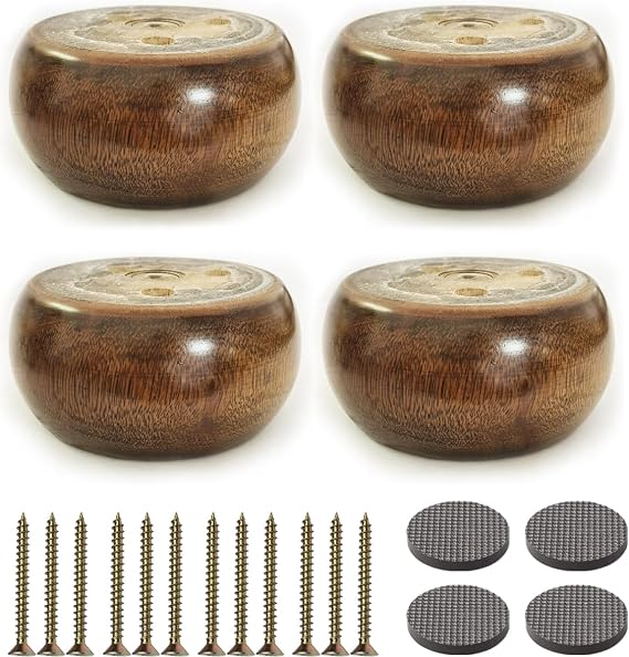 2 Inch High Wooden Sofa/Bed Riser Round Shaped Wood Furniture Legs/Couch Legs/Replacement Sofa Feet/Dresser Leg Set of 4 Diameter: 3.7inch, Walnut