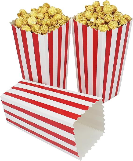 15Pcs Large Popcorn Boxes,19.8 x 9.5cm Red & White Striped Popcorn Containers Paper Snacks Candy Boxes Classic Popcorn Holder Party Favor Boxes for Party BBQ Theaters