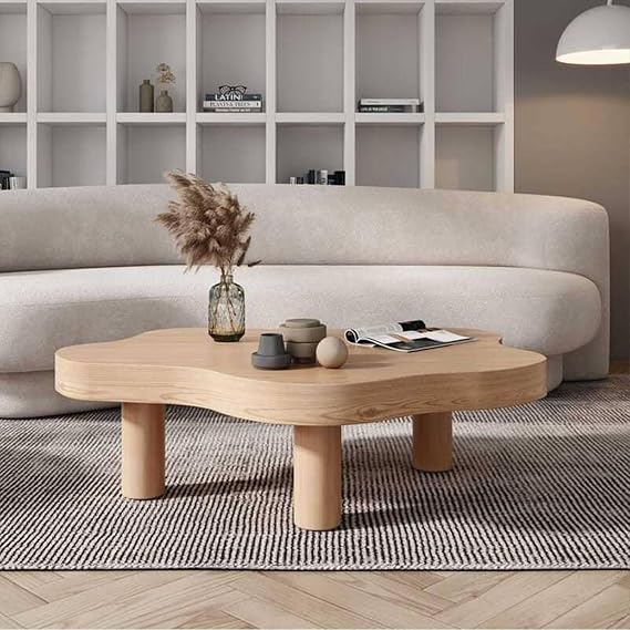 Cloud Wood Coffee Table, Solid Wood Coffee Table, Irregular Wood Coffee Table, Thick Round Corner Side Table, Modern Coffee Table with 3 Legs, for Living Room Furniture,Natural-80x