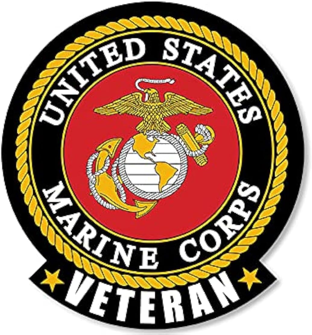 Round United States Marine Corps with Veteran Tab Sticker Vet Logo Insignia US U.S. Vinyl Decal for Cars, Trucks and Laptops 3 inch USMC Licensed