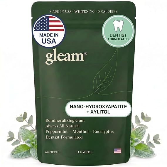 Gleam Remineralizing Gum, Nano-Hydroxyapatite + Xylitol, Made in USA, 60ct