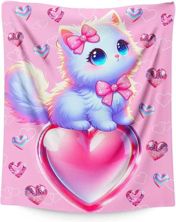 Kids Cat Blanket for Gifts Toddlers Girls Cat Lovers - Pink 30" x 40" Cute Soft Lightweight Flannel Throws for Couch, Sofa, Bed, Office, Travel, Decor