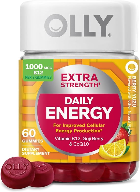 OLLY Extra Strength Daily Energy, Vitamin B12, CoQ10, Berry Yuzu - 60 Count