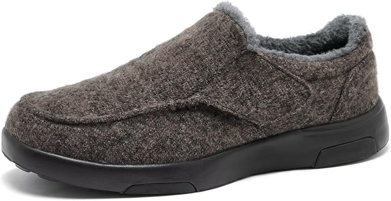 OrthoComfoot Men's Orthopedic Slippers Walking Shoes with Arch Support: Slip On Loafers for Plantar Fasciitis, Casual Flat Feet Hook and Loop Mule Clogs for Foot and Heel Pain Relief