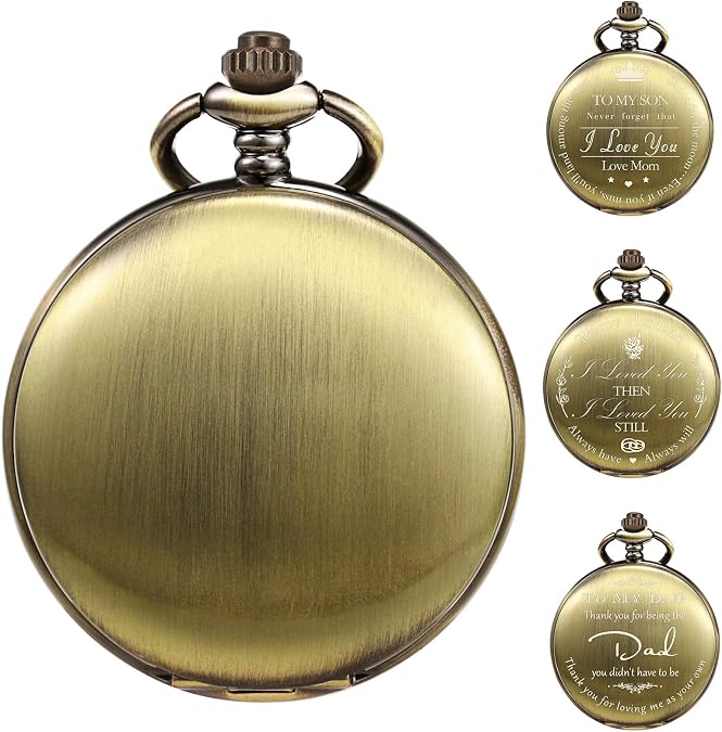 TREEWETO Pocket Watch Personalized Engraved Pocket Watch with Chain Men's Birthday Father's Day Father's Day Gift