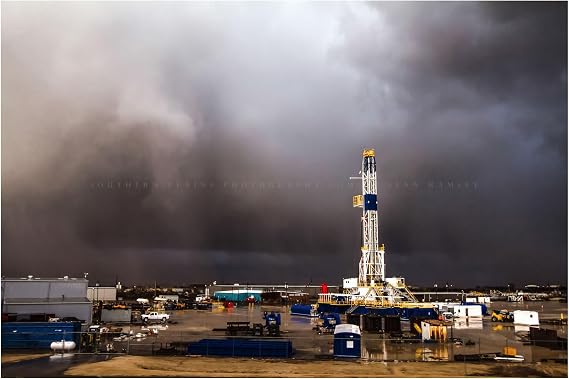 Oilfield Photography Print (Not Framed) Picture of Thunderstorm Passing Behind Drilling Rig on Stormy Day in Oklahoma Oil and Gas Wall Art Energy Decor (4" x 6")