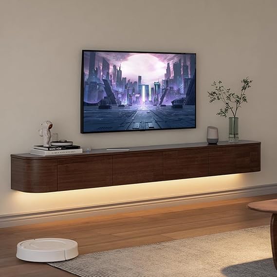 Solid Wood Floating TV Unit,TV Console Floating Shelf with Drawers, Floating TV Shelves Wall Mounted TV Media Console for Living Room, Dining Room, Bedroom
