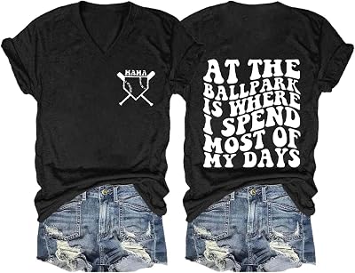 Heevina At The Ballpark Is Where I Spend Most Of My Days Baseball Mom Shirt For Women Mama Tshirt V Neck Softball
