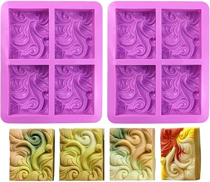 2PCS Sea Wave Silicone Soap Molds, 4-Cavity Rectangular Wave Silicone Molds for Homemade Soaps Chocolate Jelly Pudding Mousse Cake Making