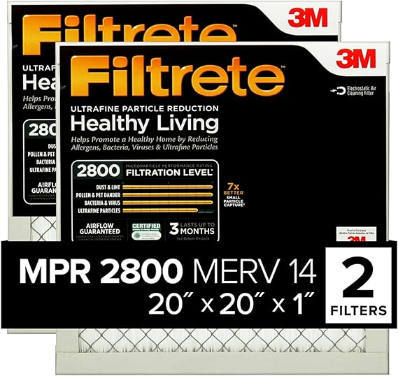 Filtrete 20x20x1 Air Filter, MERV 14, MPR 2800, 2 HVAC Filters