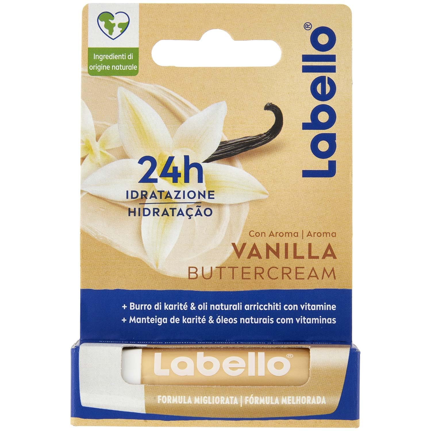 labello vanilla butter cream 5.5 ml lip balm with vanilla fragrance lip balm with natural oils and no mineral oils soft and moisturizing for 24 hours