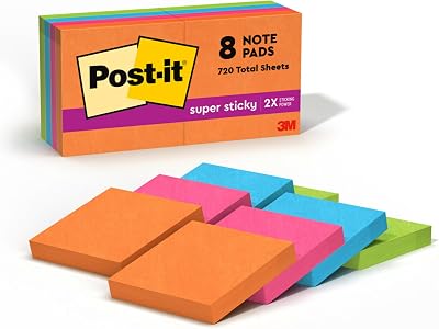 Post-it Super Sticky Notes, 8 Sticky Note Pads, 1.875 x 1.875 in., Ideal for Organization in Your Dorm, Home or Office, Energy Boost Collection
