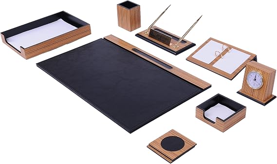 Wooden Desk Set - Desk Organizer Set - 11 Accessories - Desk Office Organizer - Document Tray - Office Desk Accessories - Desk Pad - Desktop Storage - 10 PCS (Black)