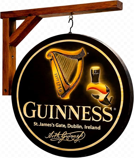 Guinness Double Sided Pub Sign, Black, Yellow, Brown