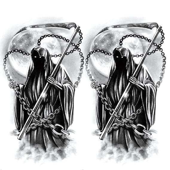 2 Sheets Arm Leg Waterproof Fake Temporary Tattoos Sticker Old School Grim Reaper Death