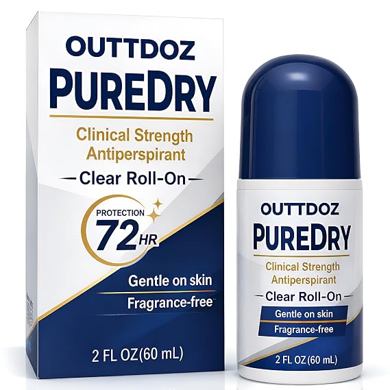 PURE DRY Clinical Strength Antiperspirant Roll-On for Underarm Sweating | 72-Hour Sweat & Odor Protection, Unscented, Alcohol-Free Clear Nighttime Formula, 2 Fl Oz
