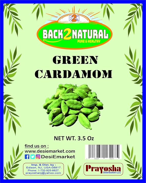 Back2Natural Green Cardamom Pods Spice (Hari Elachi) 3.5oz (100g) ~ All Natural | Vegan | Gluten Friendly | NON-GMO | Product of India