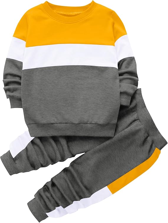 Babioboa Boy's 2 Piece Active Tracksuit Sets Casual Pullover Sweatsuit Color Block Long Sleeve Sweatshirts & Jogger Pants