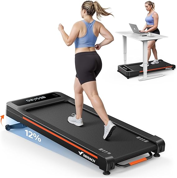MERACH NovaWalk W50 TrekPad, 12% Auto Incline Walking Pad Treadmills for Home, 400lbs Capacity, Under Desk Treadmill with Remote & LED