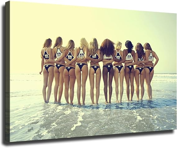 KhVhvs Sexy Hot Girl Poster Bikini Beach Canvas Wall Decor Art Painting Prints on Modern Posters Prints Artwork for Living Room, Bathroom,Bedroom,Home (12x18inch,Framed)