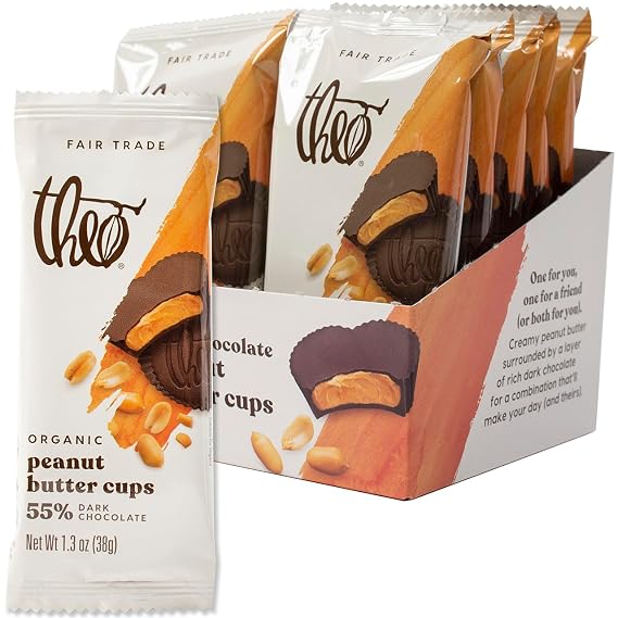 Theo Chocolate Organic Dark Chocolate Peanut Butter Cups,12 Packs, No Soy, Fair Trade