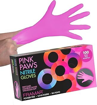 FRAMAR Pink Gloves Disposable Latex Free Pink Nitrile Gloves Small, Disposable Glove Small, Powder Free, For Hair Dye, Salon, Cleaning, Tattoo, Food Prep, Mechanic, Extra Durable 100 Pack