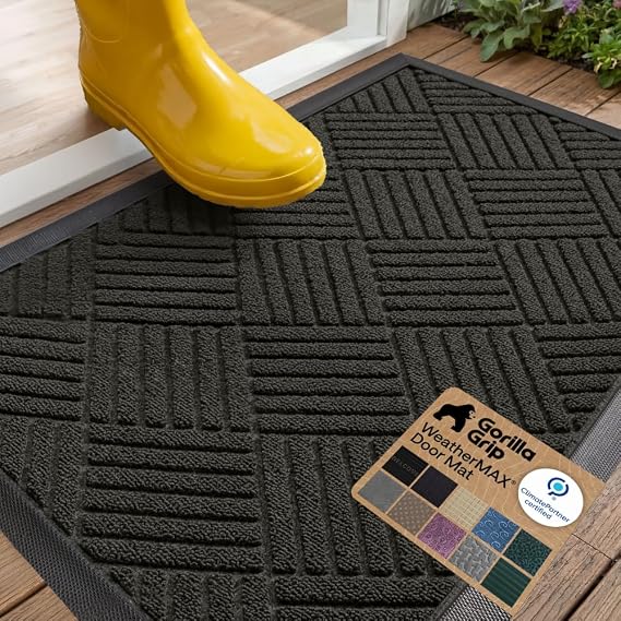 GORILLA GRIP WeatherMAX Door Mat, Indoor Outdoor Use, 29x17, Black Diamond