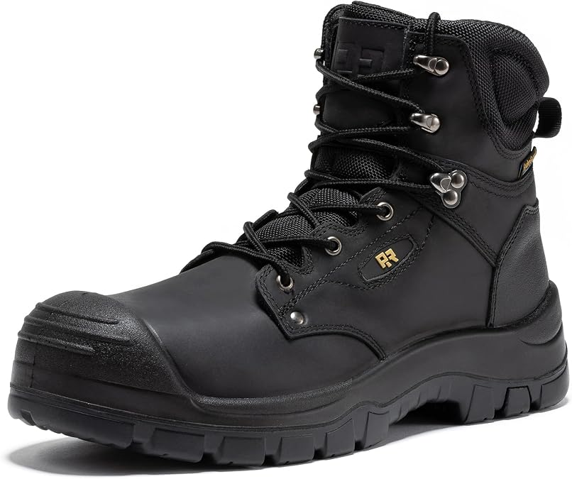 ROCKROOSTER 6 Inch Black Composite Toe Waterproof Work Boots for Men, Durable ASTM Rated Safety Boots AK662